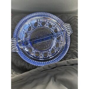 Vintage Indiana Windsor Blue Glass Divided Relish Plate-Button & Cane Pattern